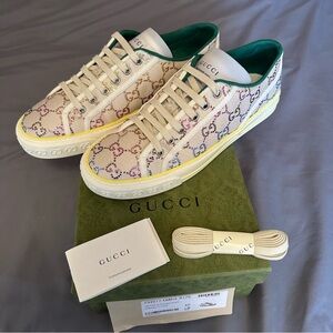 GUCCI Beige GG Rhinestone Crystal Tennis 1977 Sneakers LIKE NEW!